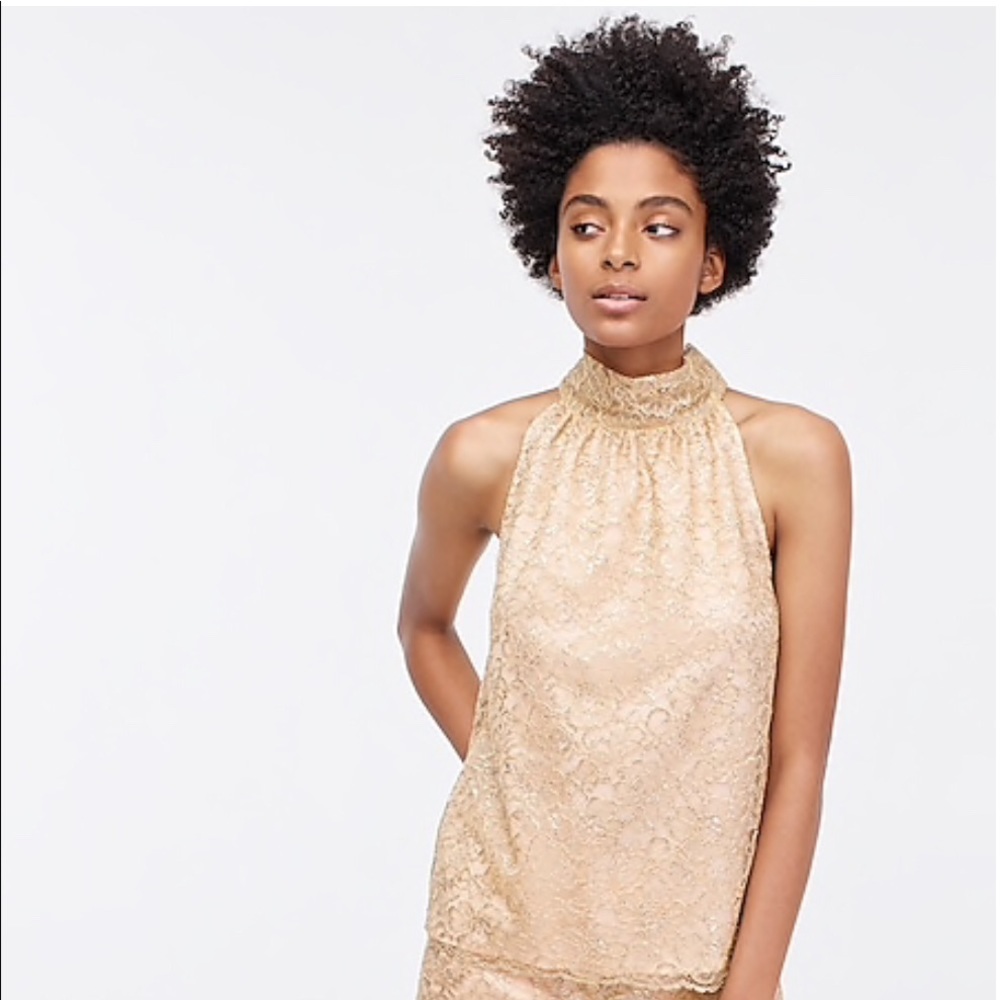 J. Crew Metallic Lace Top Gold M